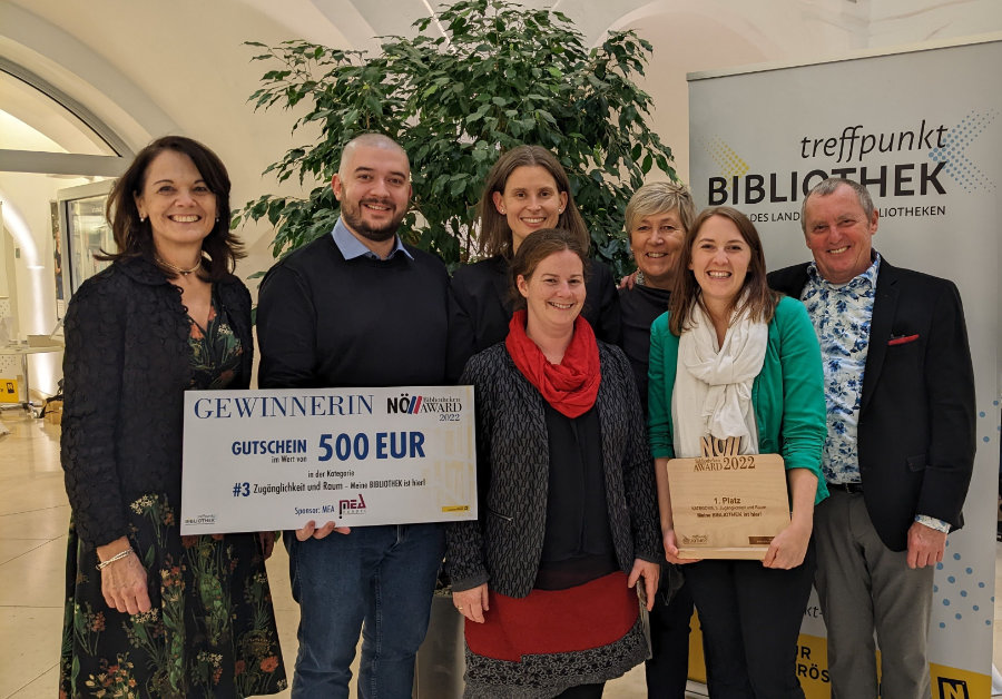 Bibliothekenaward: Ursula Liebmann, Alexander Blümel-Kolck, Verena Resch, Kathrin Hömstreit, Eva Blümel, Irina Blümel-Kolck, Gernot Blümel